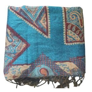 Cashmere Bohemian Large Scarf Turquoise Women's Size OS